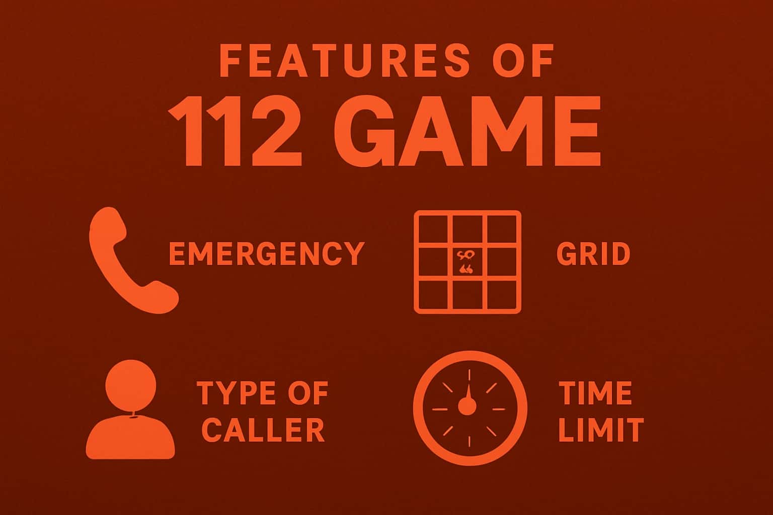 Informational scene highlighting the features of 112 Game.