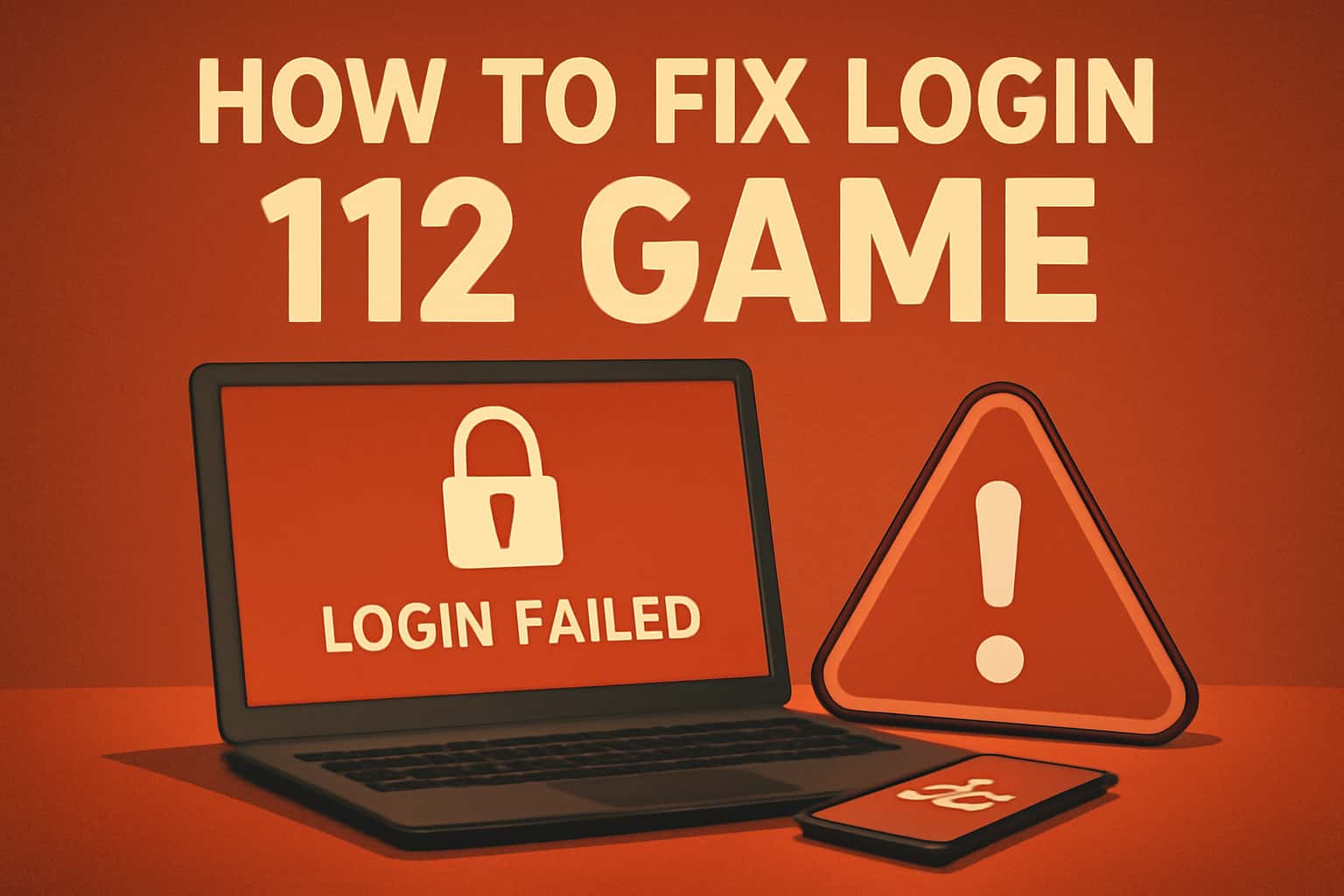 Informational graphic illustrating troubleshooting steps for Login 112 Game.